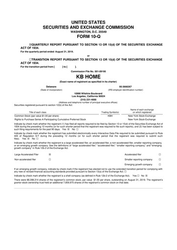 Thumbnail KB Home
 10-Q Quarterly Report FY2019 