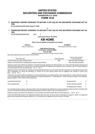 Thumbnail KB Home
 10-Q Quarterly Report FY2020 