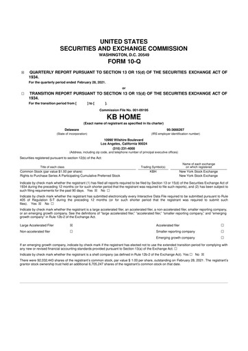 Thumbnail KB Home
 10-Q Quarterly Report FY2021 