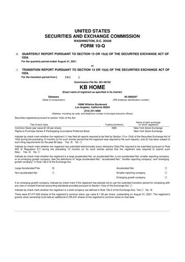 Thumbnail KB Home
 10-Q Quarterly Report FY2021 