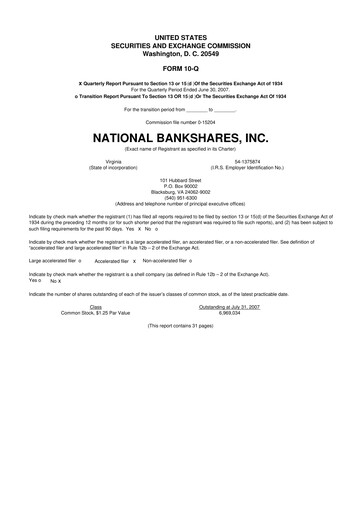 Thumbnail National Bankshares 10-Q Quarterly Report FY 