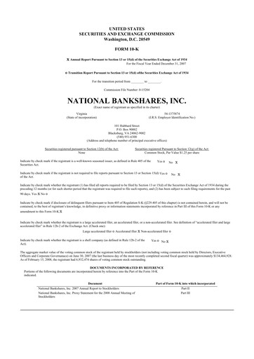 Thumbnail National Bankshares 10-K Annual Report 