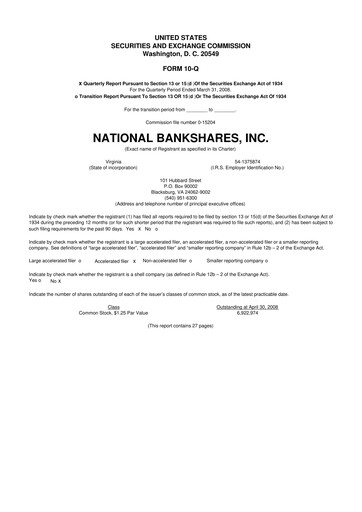 Thumbnail National Bankshares 10-Q Quarterly Report FY 