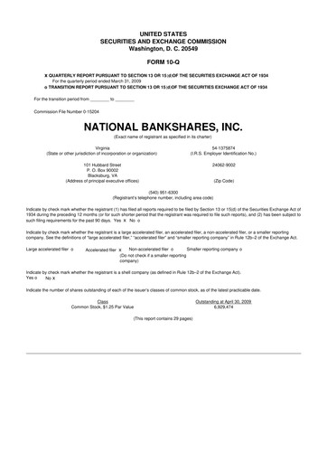 Thumbnail National Bankshares 10-Q Quarterly Report FY 