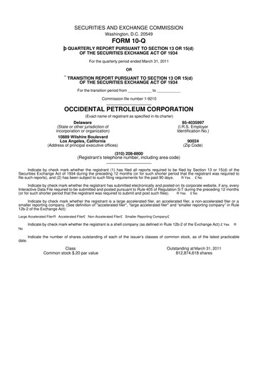 Vorschaubild Occidental Petroleum 10-Q Quartalsbericht 2011 