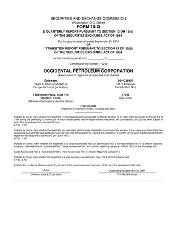 Vorschaubild Occidental Petroleum 10-Q Quartalsbericht 2014 