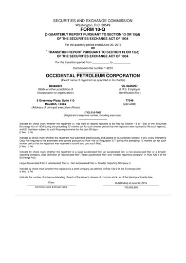 Vorschaubild Occidental Petroleum 10-Q Quartalsbericht 2016 