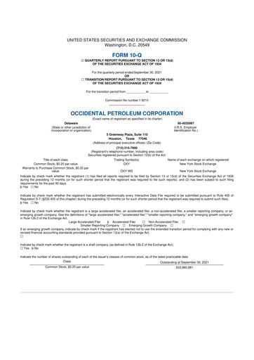 Vorschaubild Occidental Petroleum 10-Q Quartalsbericht 2021 