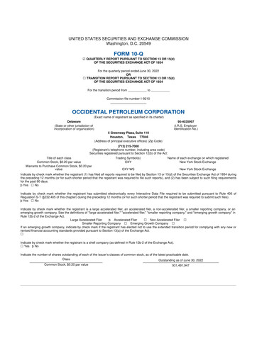 Vorschaubild Occidental Petroleum 10-Q Quartalsbericht 2022 