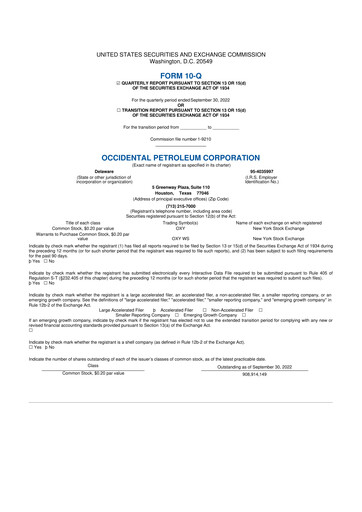 Vorschaubild Occidental Petroleum 10-Q Quartalsbericht 2022 