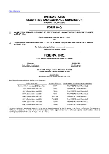 Thumbnail Fiserv 10-Q Quarterly Report FY 