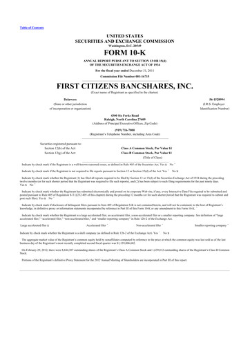 Thumbnail First Citizens BancShares
 10-K Annual Report 2011
