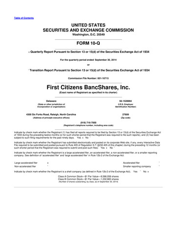 Vorschaubild First Citizens BancShares
 10-Q Quartalsbericht 2014 