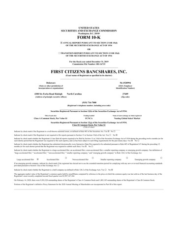 Thumbnail First Citizens BancShares
 10-K Annual Report 2019