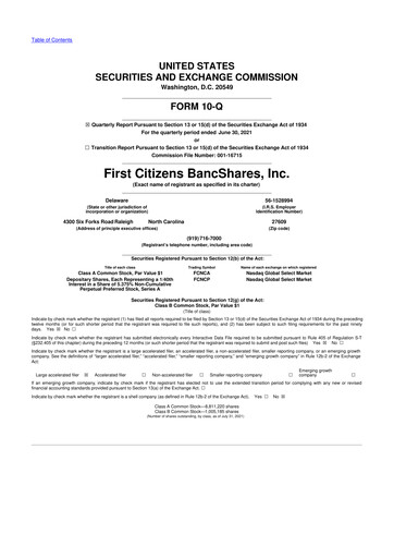 Vorschaubild First Citizens BancShares
 10-Q Quartalsbericht 2021 