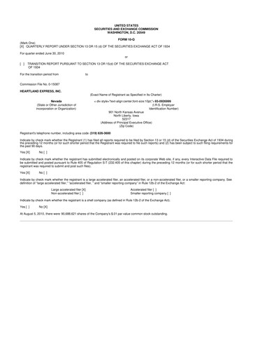 Vorschaubild Heartland Express 10-Q Quartalsbericht 2010 