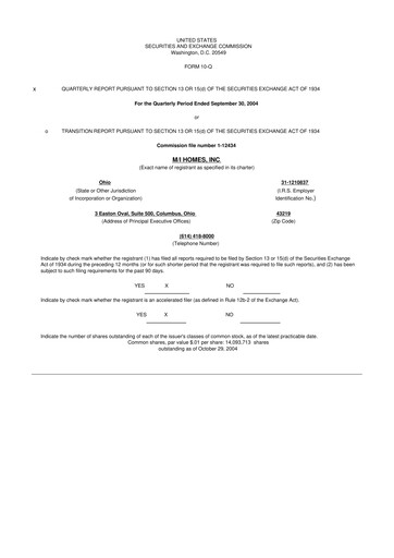 Thumbnail M/I Homes
 10-Q Quarterly Report FY 