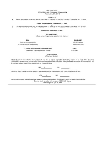 Thumbnail M/I Homes
 10-Q Quarterly Report FY 