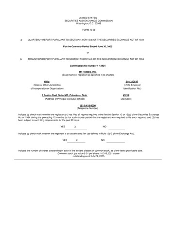 Thumbnail M/I Homes
 10-Q Quarterly Report FY 