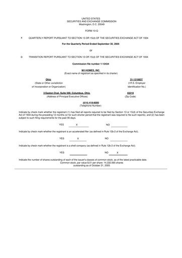 Thumbnail M/I Homes
 10-Q Quarterly Report FY 