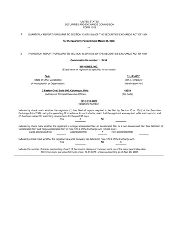 Thumbnail M/I Homes
 10-Q Quarterly Report FY 