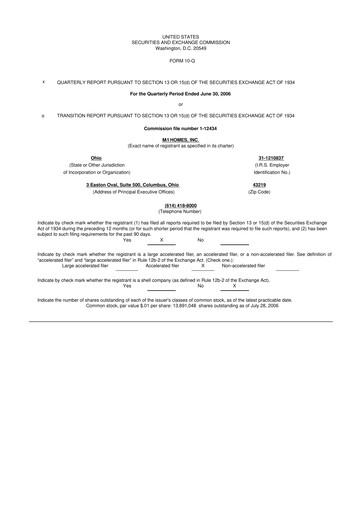 Thumbnail M/I Homes
 10-Q Quarterly Report FY 