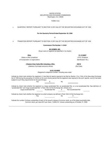 Thumbnail M/I Homes
 10-Q Quarterly Report FY 