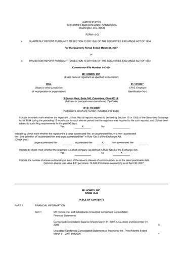 Thumbnail M/I Homes
 10-Q Quarterly Report FY 