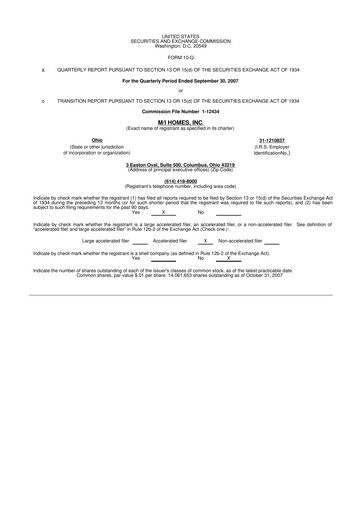 Thumbnail M/I Homes
 10-Q Quarterly Report FY 