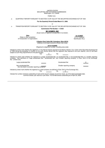 Thumbnail M/I Homes
 10-Q Quarterly Report FY 