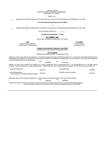 Thumbnail M/I Homes
 10-Q Quarterly Report FY 
