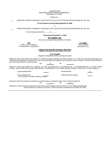 Thumbnail M/I Homes
 10-Q Quarterly Report FY 