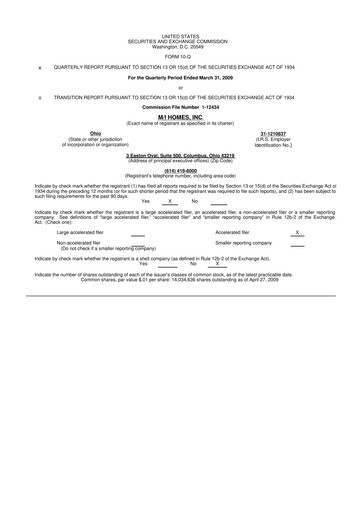 Thumbnail M/I Homes
 10-Q Quarterly Report FY 