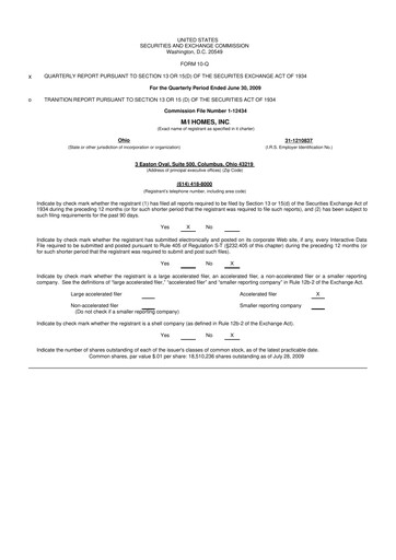 Thumbnail M/I Homes
 10-Q Quarterly Report FY 