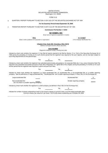 Thumbnail M/I Homes
 10-Q Quarterly Report FY 