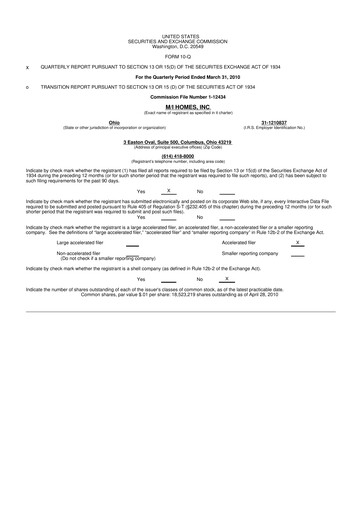 Thumbnail M/I Homes
 10-Q Quarterly Report FY 