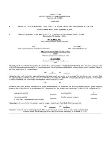 Thumbnail M/I Homes
 10-Q Quarterly Report FY 