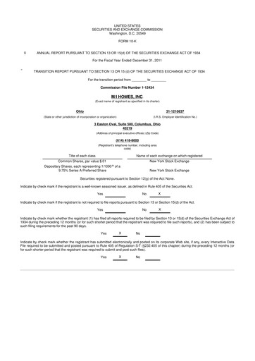 Thumbnail M/I Homes
 10-K Annual Report 