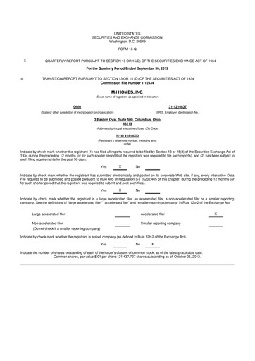 Thumbnail M/I Homes
 10-Q Quarterly Report FY 