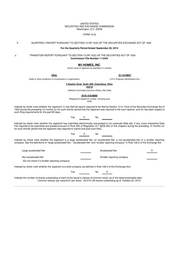 Thumbnail M/I Homes
 10-Q Quarterly Report FY 