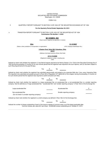 Thumbnail M/I Homes
 10-Q Quarterly Report FY 