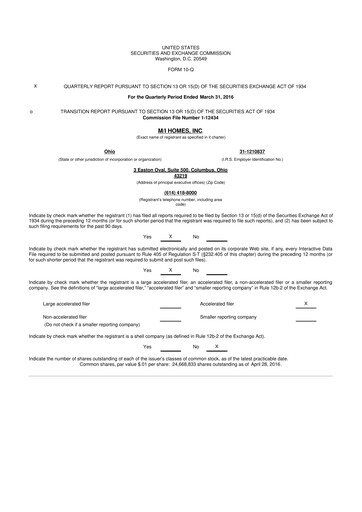 Thumbnail M/I Homes
 10-Q Quarterly Report FY 