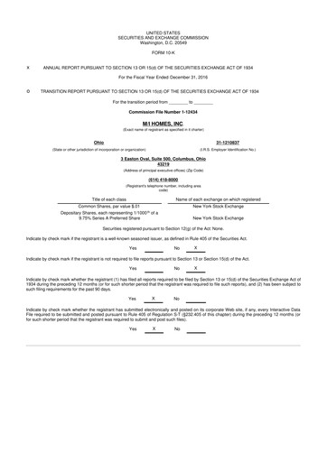 Thumbnail M/I Homes
 10-K Annual Report 