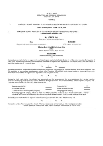 Thumbnail M/I Homes
 10-Q Quarterly Report FY 