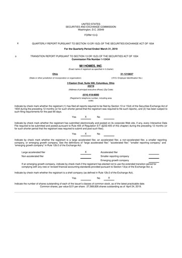 Thumbnail M/I Homes
 10-Q Quarterly Report FY 
