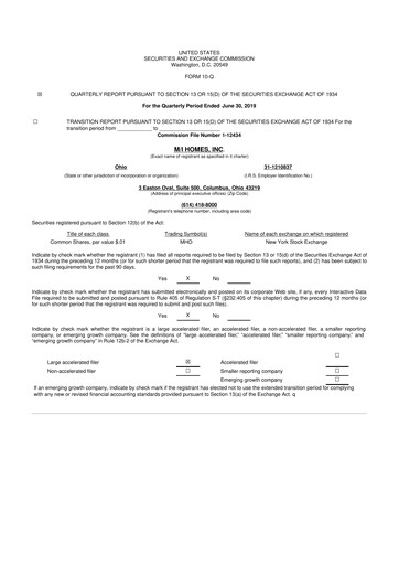 Thumbnail M/I Homes
 10-Q Quarterly Report FY 
