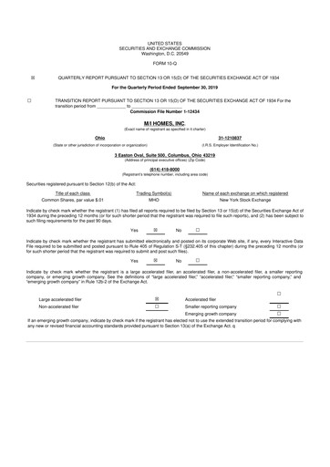 Thumbnail M/I Homes
 10-Q Quarterly Report FY 