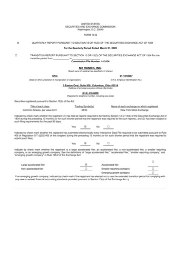 Thumbnail M/I Homes
 10-Q Quarterly Report FY 