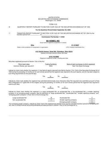 Thumbnail M/I Homes
 10-Q Quarterly Report FY2020 