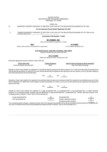 Thumbnail M/I Homes
 10-Q Quarterly Report FY 